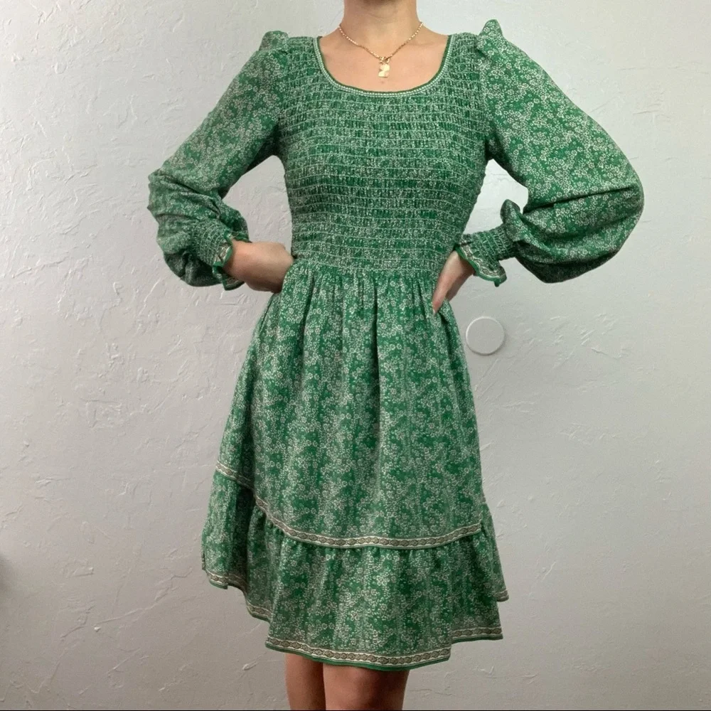 NWT Max Studio Floral Long Sleeve Smocked Dress XS - Picture 1 of 10